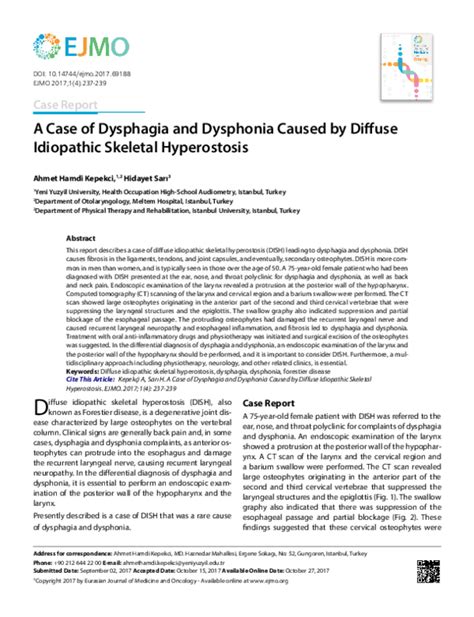 Pdf A Case Of Dysphagia And Dysphonia Caused By Diffuse Idiopathic Skeletal Hyperostosis