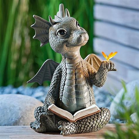 Baby Dragon Reading Book Statue Dragon Sculpture Garden Statue