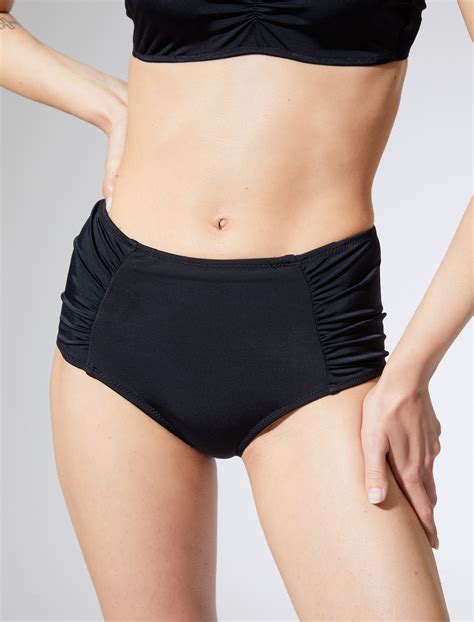 Siyah Kadın Yüksek Bel Bikini Altı Yanları Büzgü Detaylı 3SAK00008BM Koton