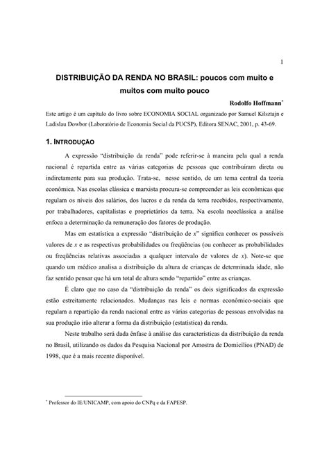 PDF DISTRIBUIÇÃO DA RENDA NO BRASIL poucos muito e muitos