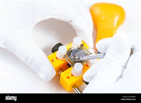 Watchmaker Workshop Maintenance Of Quartz Watch On White Background