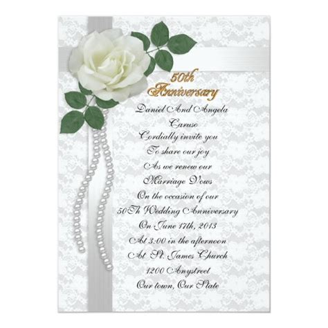 50th Anniversary Vow Renewal Invitation White Rose