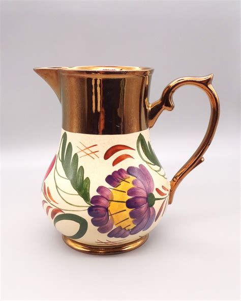 Wade Copper Luster Floral Pitcher Wade Harvest Ware Floral Pitcher English Floral Copper