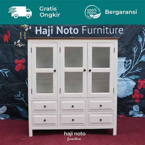 Jual Buffet Kaca Shabby Chic Lemari Putih Duco Cabinet Display BEST