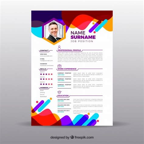 a modern resume template with colorful shapes