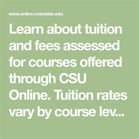 Learn about tuition and fees assessed for courses offered through CSU ...