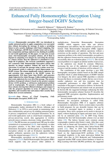 PDF Fully Homomorphic Encryption Scheme Over Integers Based On DGHV