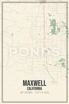 Retro US city map of Maxwell, California. Vintage street map.: Royalty ...