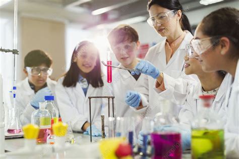 Teacher And Students Conducting Scientific Experiment Stock Image