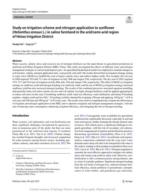 Study On Irrigation Scheme And Nitrogen Application To Sunflower