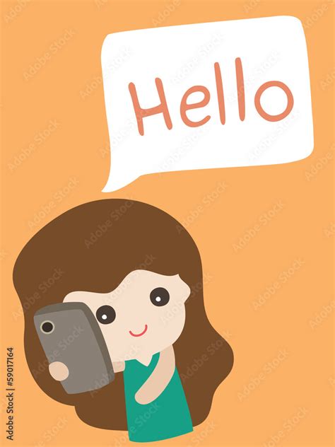 Cartoon Cute Girl Saying Hello Vector Illustration Stock Illustration Adobe Stock