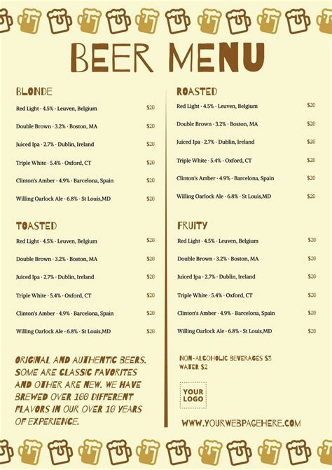 Customizable beer menu template | Beer menu, Menu template, Beer menu ...