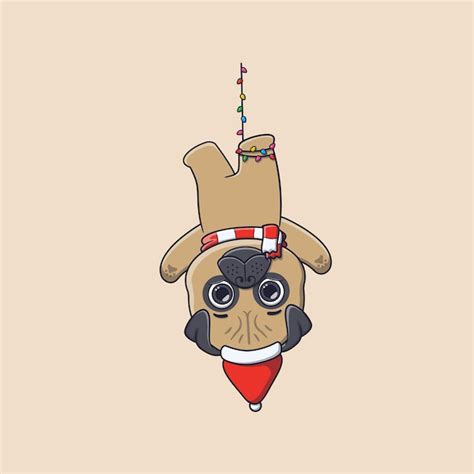 Lindo Perro Pug Colgado Boca Abajo Vector Premium