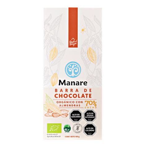 Barra Chocolate Organico Almendras Manare Ecoasis