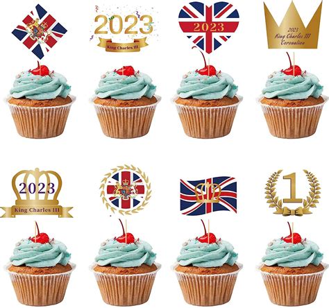 BOFYTR 48 PCS King Charles III Coronation Cupcake Toppers Union Jack