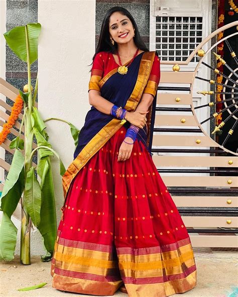 Stunning Actress Tejaswini Gowda Wearing Red Traditional Pattu Langa