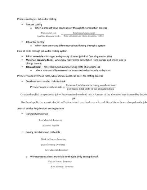 Ch 5 Job Order Costing Process Costing Vs Job Order Costing Process Costing O When A