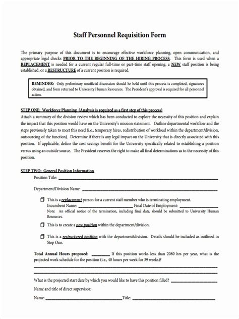 Personnel Requisition Form Sample