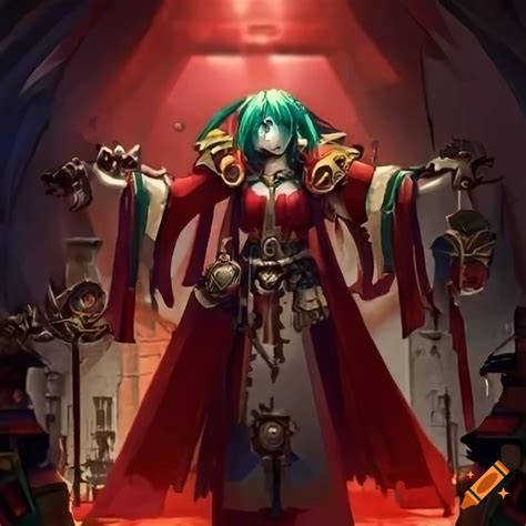 Fusion Of Warhammer 40k Tech Priest Explorator And Hatsune Miku In