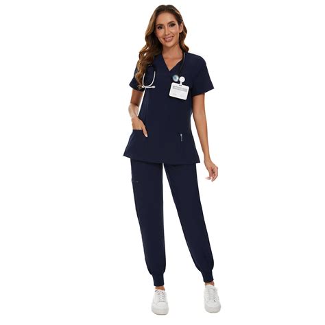 Cozyfit Scrubs For Women Set Stretch V Neck Scrub Top Jogger Pant