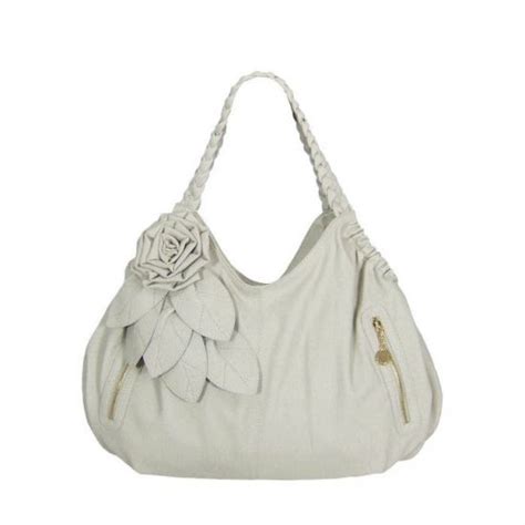 Melie Bianco Rosette with Leaves Hobo Bag in Bone S10-160BN