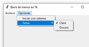 Barra de menú en Tcl Tk tkinter Recursos Python