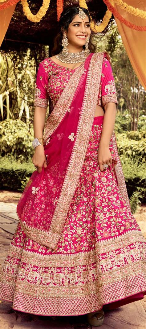 Bridal Reception Wedding Pink And Majenta Color Raw Silk Fabric