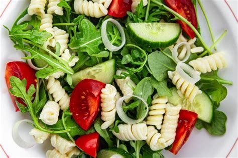 Premium Photo Pasta Salad Fusilli Pasta Cucumber Tomato Green Lettuce