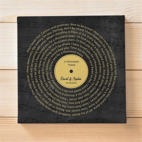 Custom Song Lyrics Wall Art Metallic Vinyl Song Lyrics Print For The