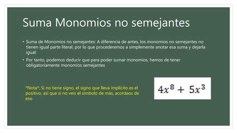 Suma Y Resta De Monomios Ppt