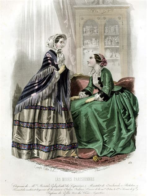 1840s Fashion Print Les Modes Parisiennes Green Gown Pink Cap