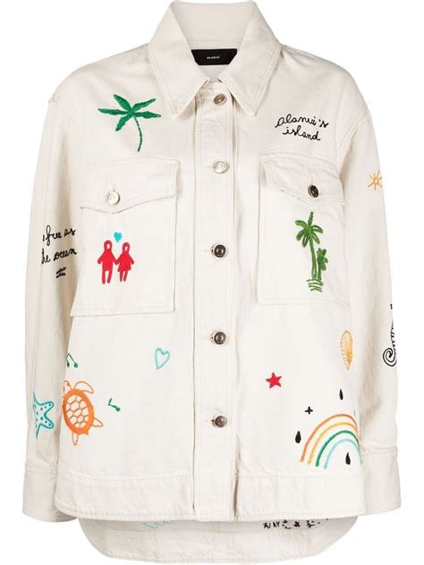 Alanui Mermaid Embroidered Denim Jacket In White ModeSens