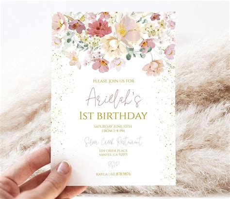 Floral First Birthday Invitation Editable Garden Floral Inviteprintable ...