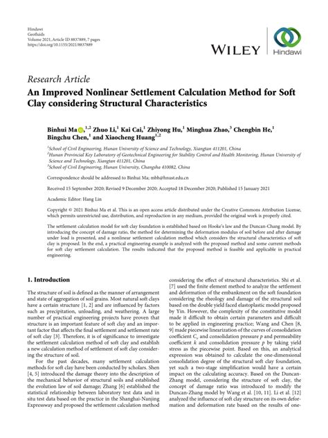 PDF An Improved Nonlinear Settlement Calculation Method For Soft Clay