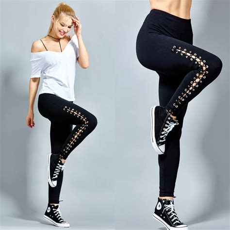 Sexy Leggings Women Fitness Leggings High Street Lace Up High Waist