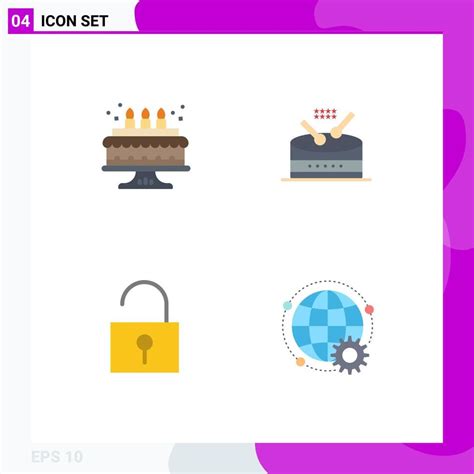 Universal Icon Symbols Group Of 4 Modern Flat Icons Of Birthday User