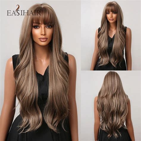 Easihair Brown Mixed Blonde Synthetic Wigs With Bang Long Natural Wavy Hair Wig Ebay Natural