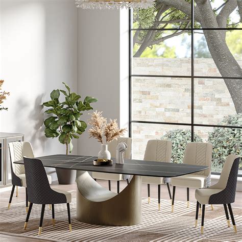 Everly Quinn Hobart Modern Dining Table With Rectangular Sintered Stone