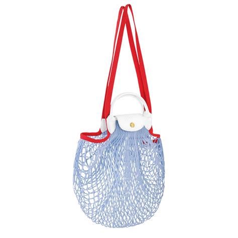 Longchamp Le Pliage Filet L Mesh Bag Sky Blue Canvas Reversible