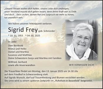 Traueranzeigen von Sigrid Frey Schwarzwälder Bote Trauer