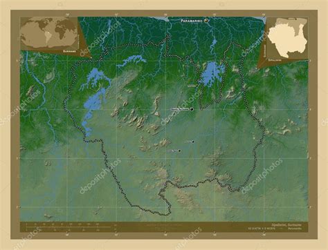 Sipaliwini District Of Suriname Colored Elevation Map With Lakes And