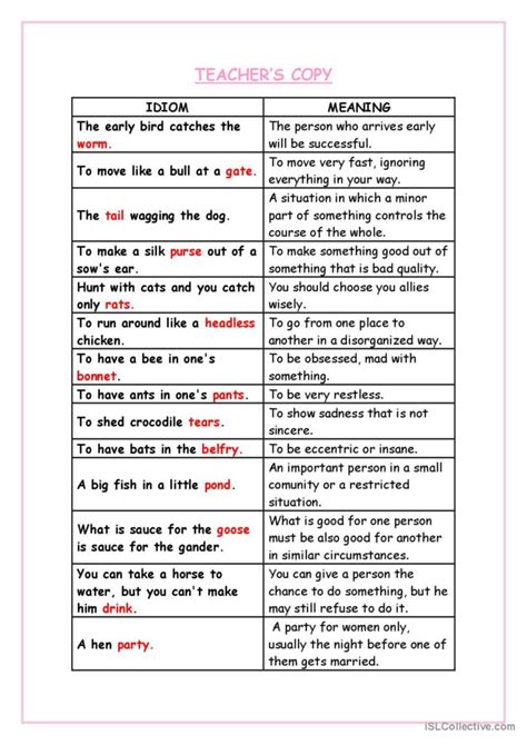 Idiomatic Expressions English Esl Worksheets Pdf Doc