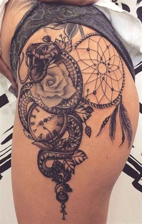 Einzigartige Traumfänger Oberschenkel Tattoo Ideen für Frauen Cool