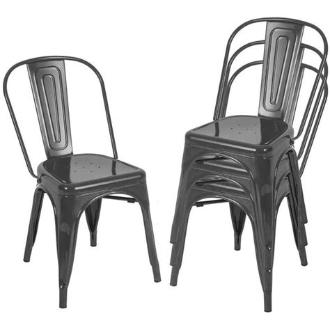 CASAINC Black Metal Kitchen Dining Room Chairs, Stackable High Back ...