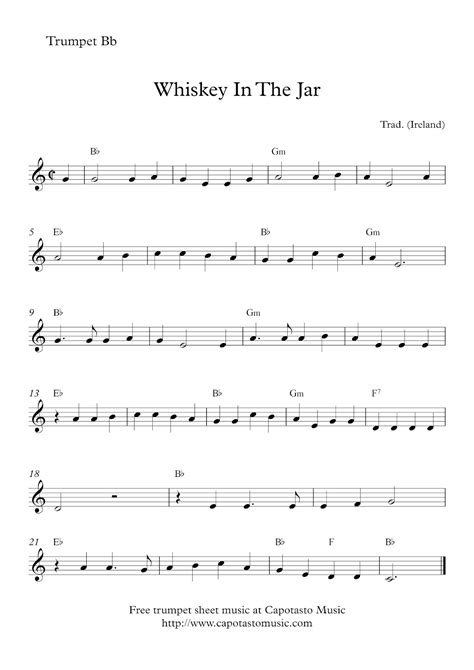 Easy Sheet Music For Beginners: Free easy trumpet sheet music | Whiskey In The Jar