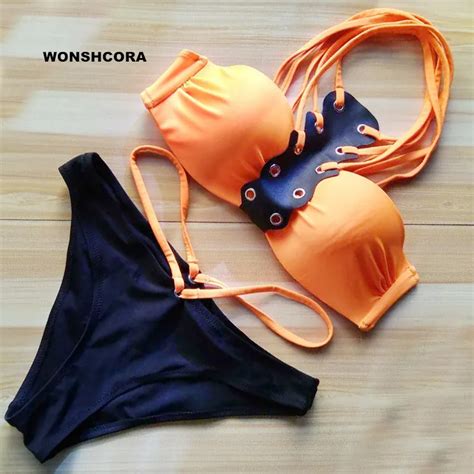 2018 New Design Sexy Multi Rope Hanging Neck Bikini Set Swimsuit Women