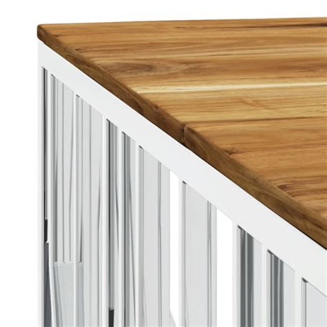 Mesa De Centro Acero Inoxidable Y Madera Maciza Acacia Plateado