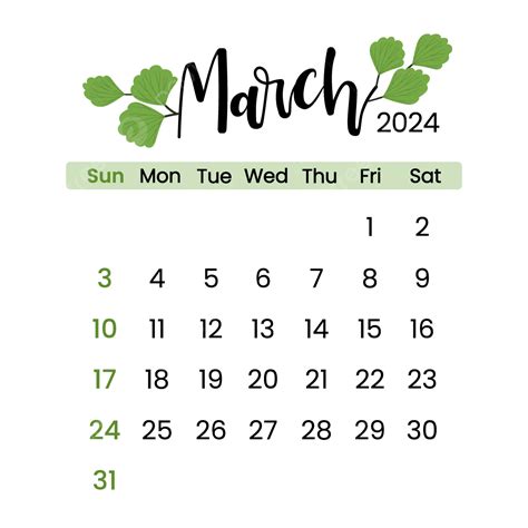 March 2024 Calendar Vector March 2024 Calendar Png And Vector With