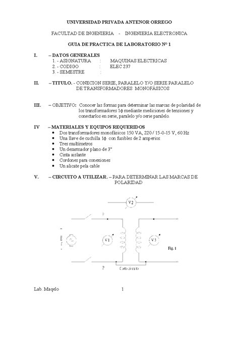 Lab N 1 De Maq Es Un Laboratorio Del Curso De Maquinas Electricas