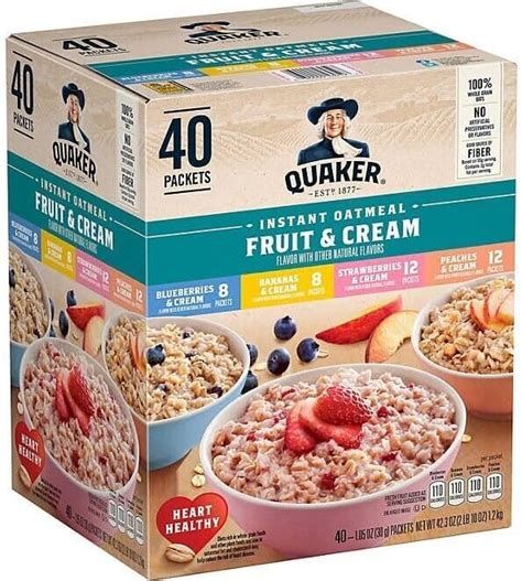 Quaker Instant Oatmeal Fruit And Cream Variety Pack 42 3 Oz 40 Pk Grocery